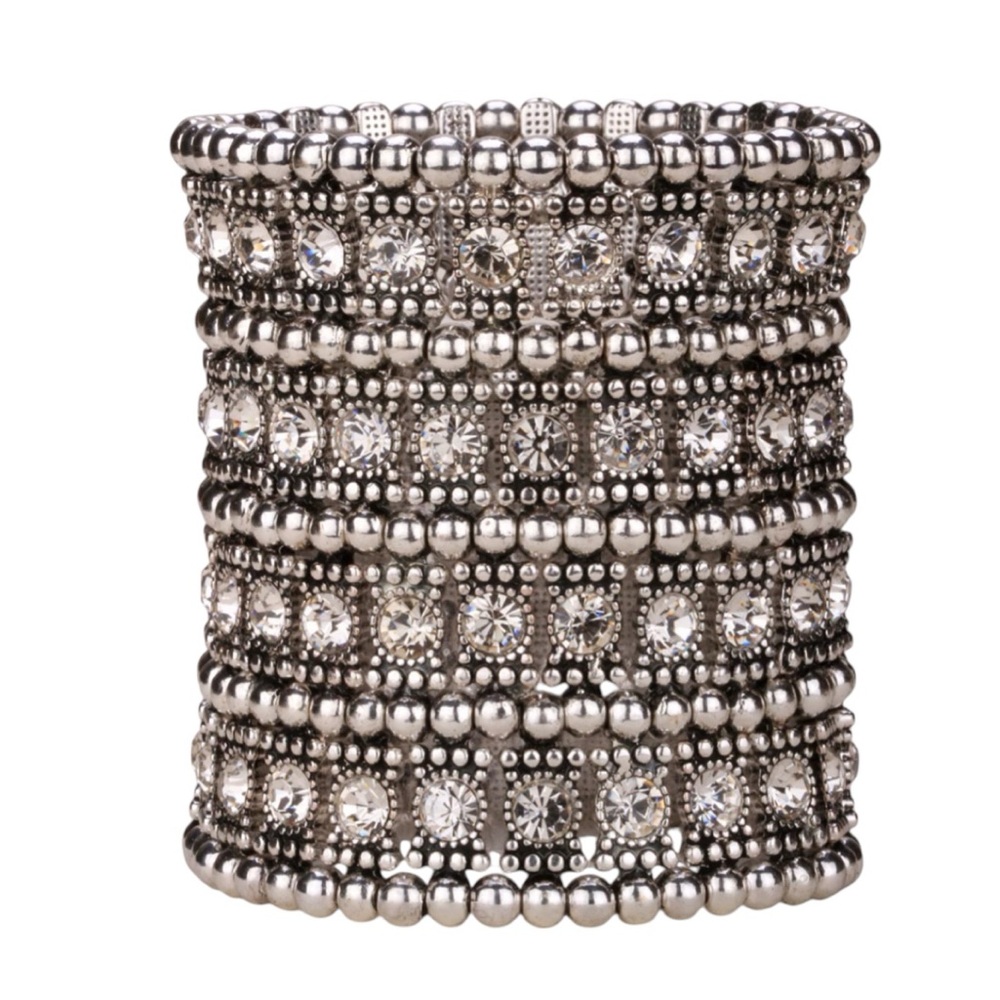 Vintage Antique Silver and Multi-Layer Crystal Cuff Bracelet